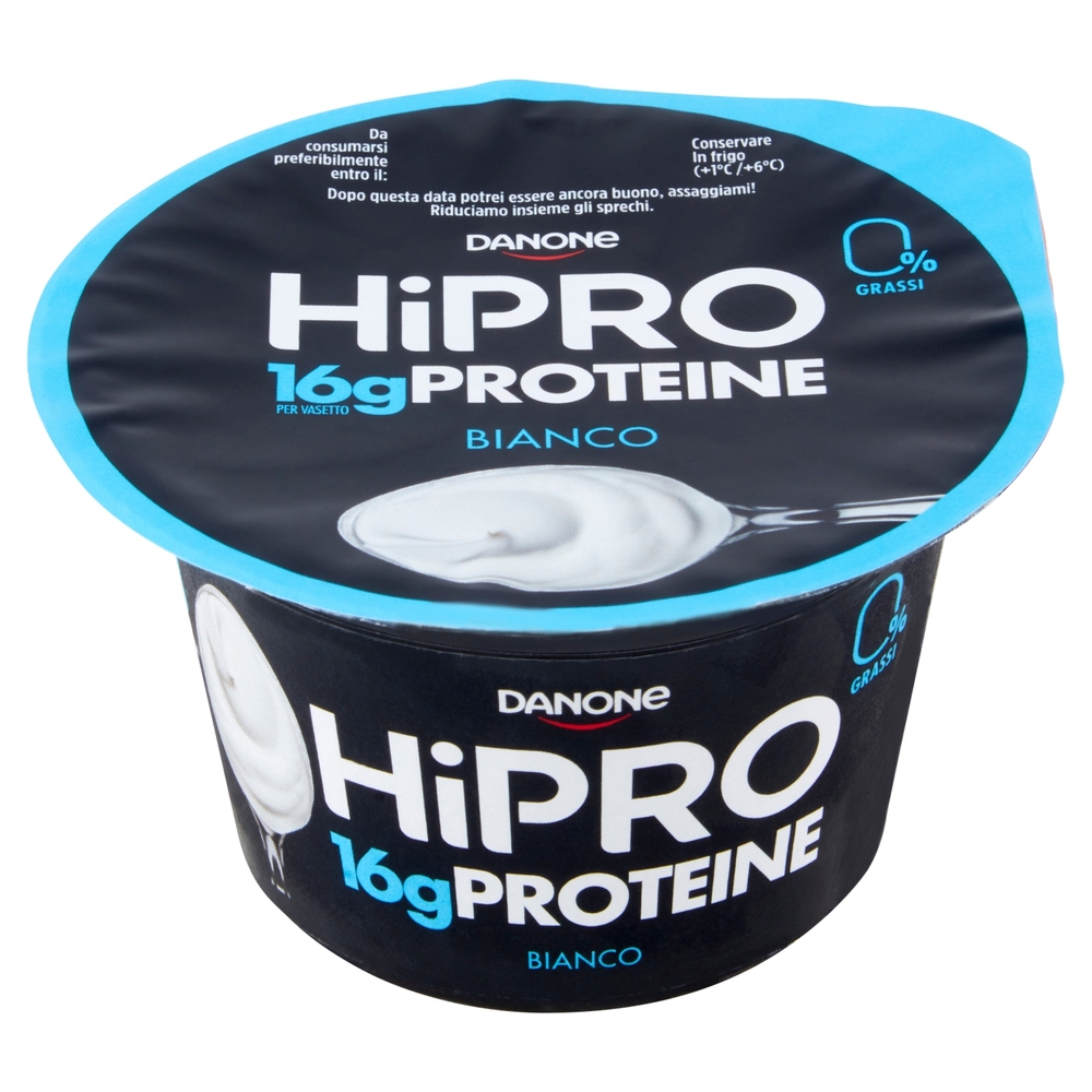 HIPRO Yogurt Magro Bianco Naturale, con 16g di Proteine, 0% di Grassi, Senza Zuccheri aggiunti, 160g